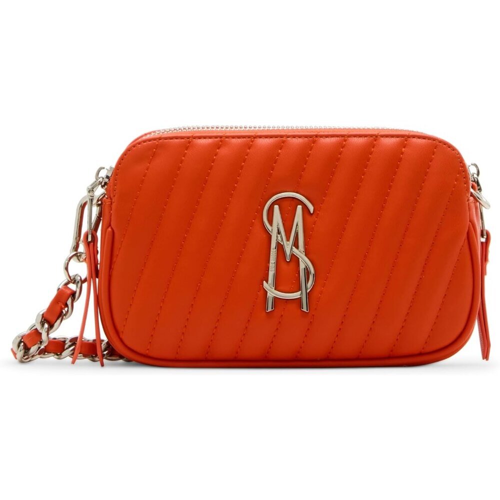 Crossbody Bag Faux Leather Orange Women's Adjustable Strap Multiple Pockets